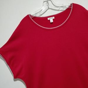 Westport Short Sleeve Red With Silver Trim Knit Sweater Top Shirt Size 1X EUC